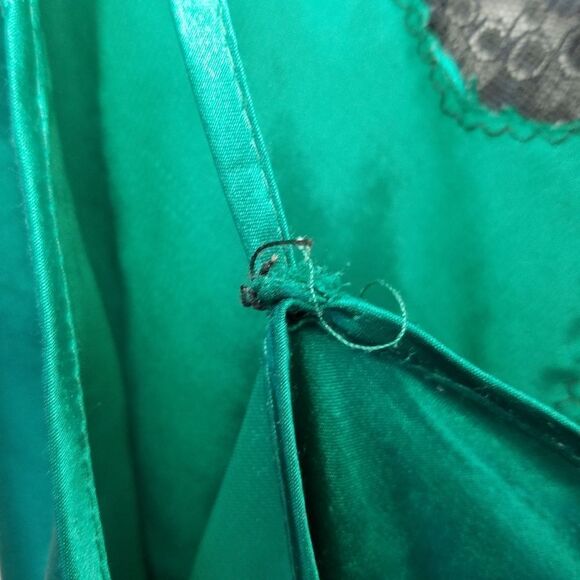 Vintage Intimate Pleasures Emerald Green Mini 90’s Satin Lace Trim Slip Dress XL - Picture 9 of 10